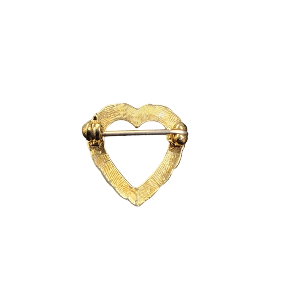 Vintage Heart Rhinestone Brooch Gold Tone Pin - Picture 2 of 2